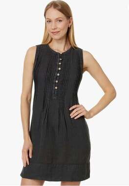 Faherty NWT Isha Dress in Washed Black Size Large 100% Linen Mini